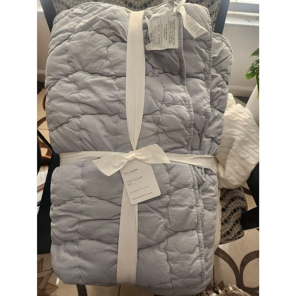 Pottery Barn Chambray Blue Quilted Cotton Coverlet